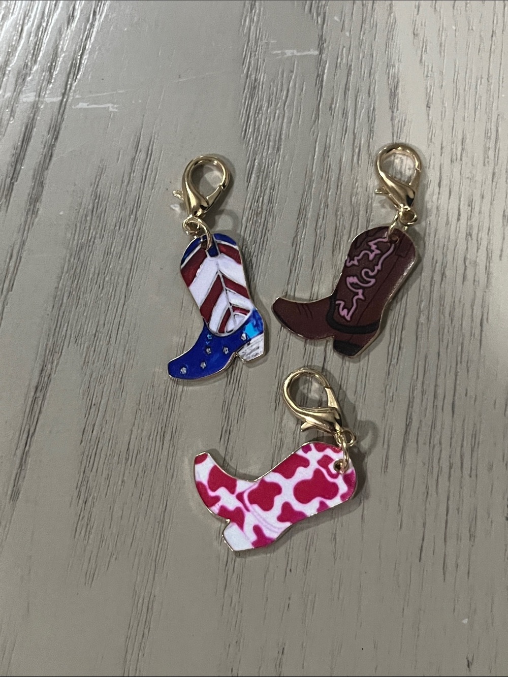 Zipper Pulls Cowboy Boot Charm Keychain - Pink, Brown & Patriotic Blue Set